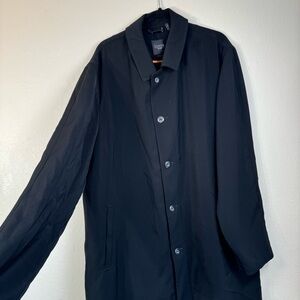 Sanyo New York Mens Trench Coat Jacket XXL Long Black Button